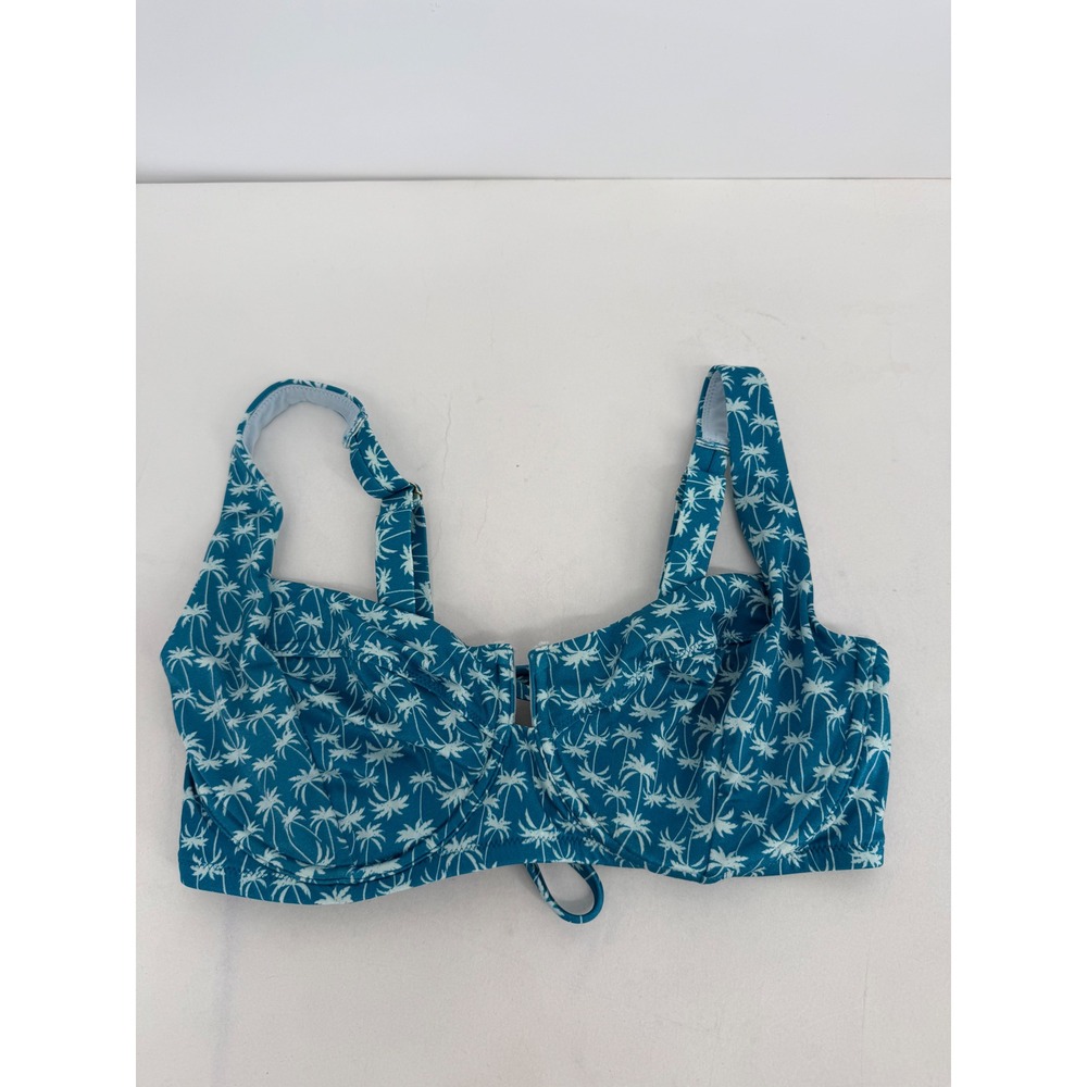 Victoria's Secret Teal Blue Palm Tree Underwire Bikini Top Sz 36DD